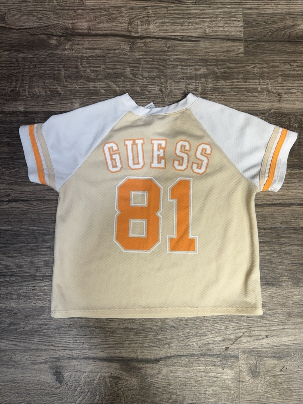 GUESS Kids Girls Varsity Rhinestone Logo Tee | Size M (10-12) | Cream & White - Picture 3 of 4
